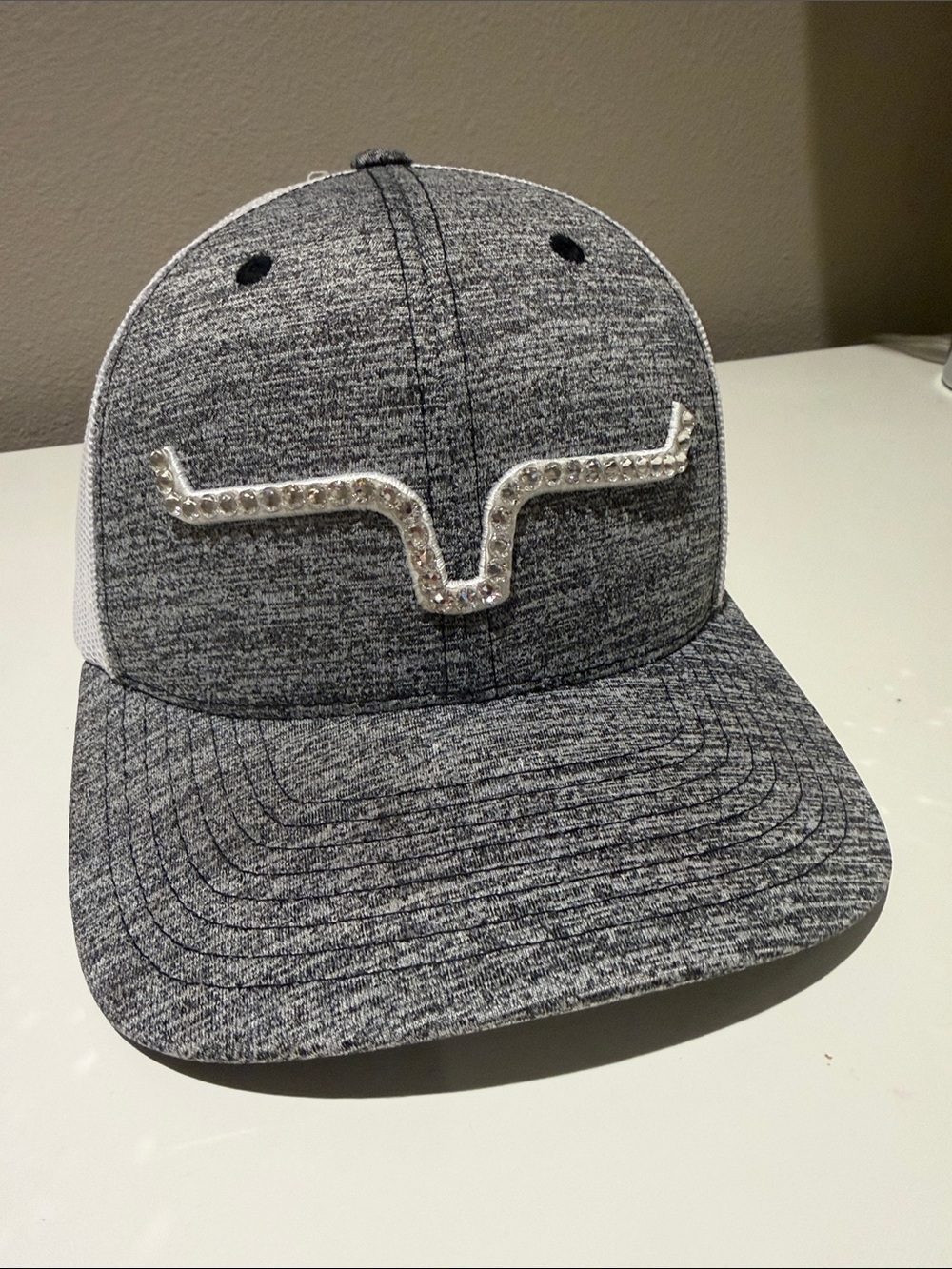 Kimes Ranch Gray Trucker Hat with Rhinestone Logo Patch